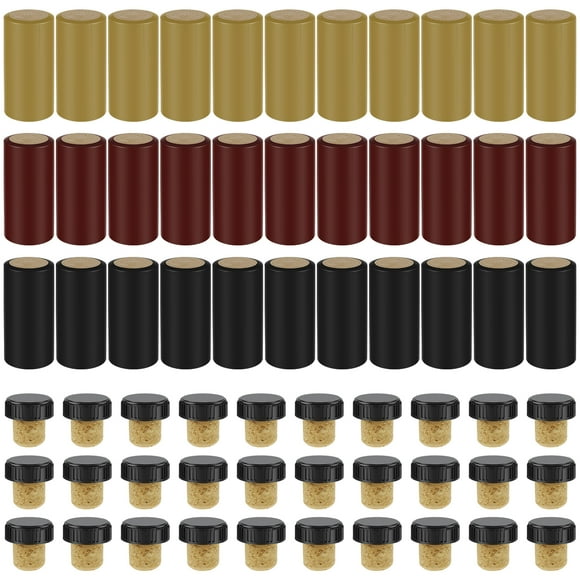 ODOMY Wine Sealer for Wine Bottles - 60 pcs Wine Bottle Resealer Kit for Cruise with PVC Heat Shrink Capsules,T-Shape Wine Bottle Cork Stopper for Making Cellars and Home Use