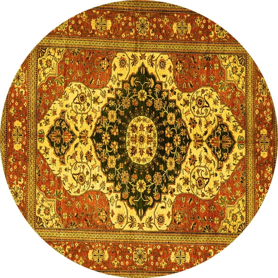 Ahgly Company Machine Washable Indoor Round Persian Yellow Traditional Area Rugs, 5' Round