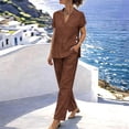 thumbnail image 7 of YABCSAZ Women's Cotton Linen 2 Piece V-Neck Top and Long Pants Set Casual Lightweight Breathable Lounge Outfit for Summer Coffee, Gifts for Women, 7 of 7
