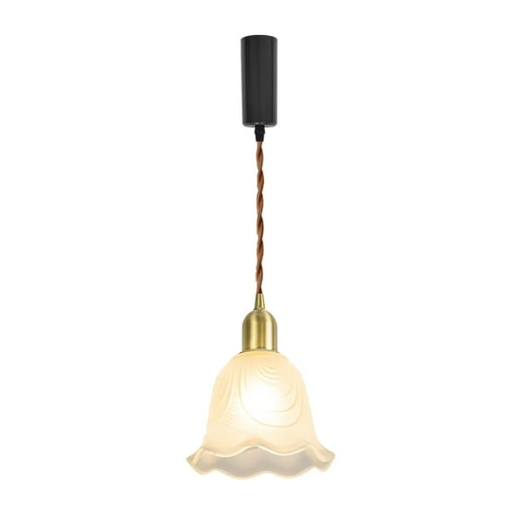 FSLiving Adjustable Height J Type Track Light with E26 Brass Base and White Glass Flower Shade Lighting Fixtures for Farmhouse Kitchen Sink (Bulb & Ceiling Track Sold Separately) - 1 Light