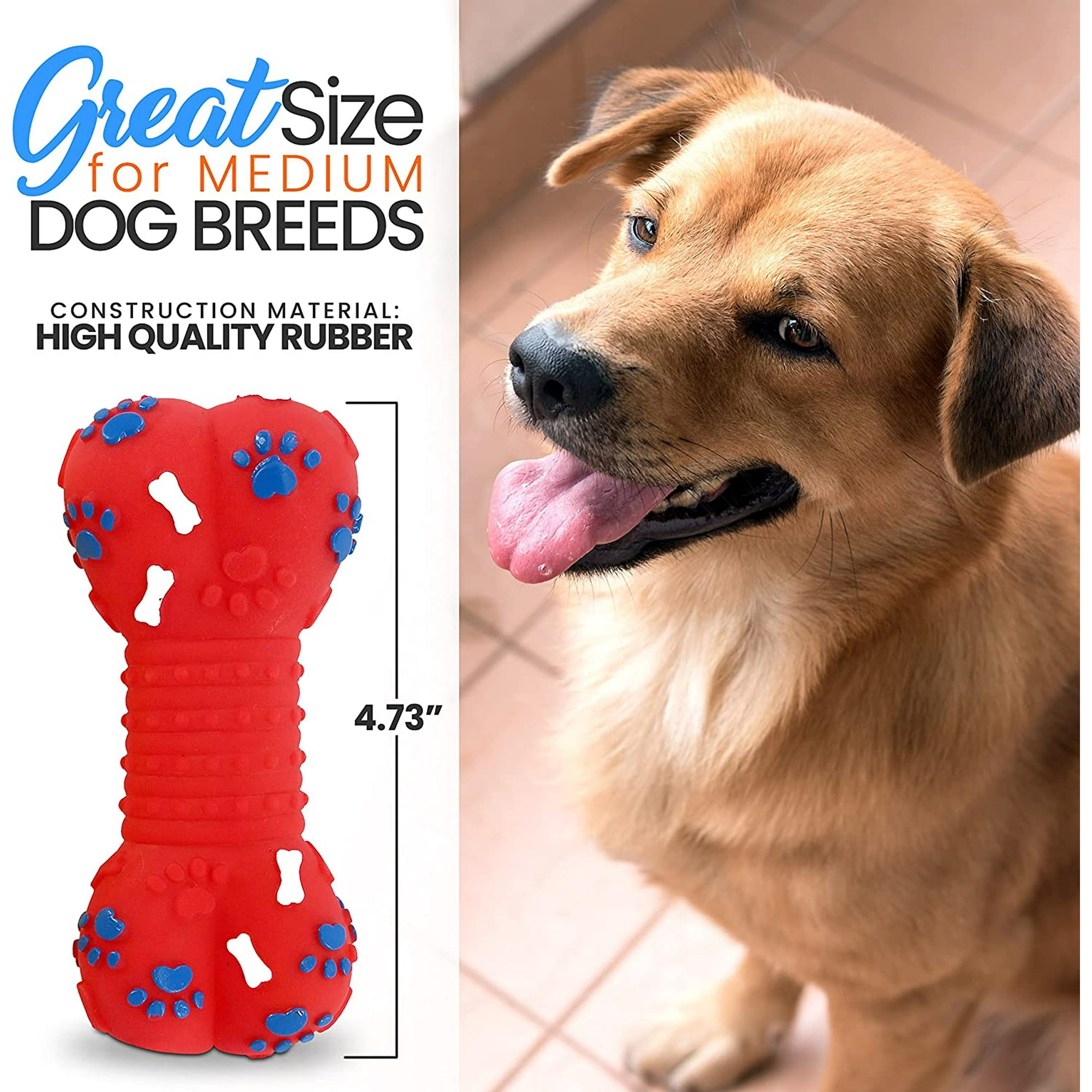 Dog Bone Squeaky Toy Washable Pet Bone Shaped Squeak Toy Interactive Fetching Durable Rubber Teeth Training Chew Toy for Medium Size Dog Puppy