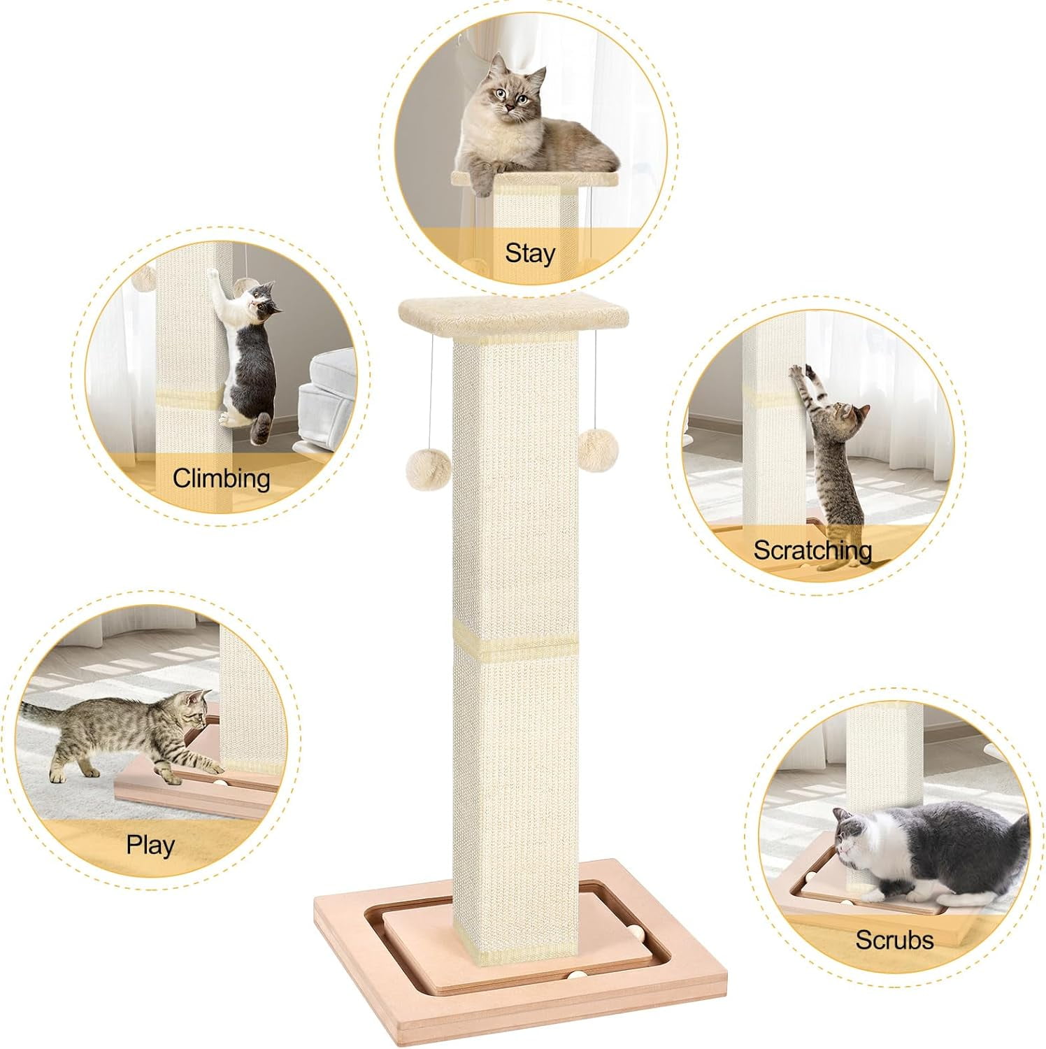 Cat Scratching Post, 33" Tall Cat Scratching Post, Heavy Duty Cat Scratching Post with Ball Track and Hanging Ball, Scratching Posts for Indoor Cats Adults