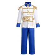 IBTOM CASTLE Boys Prince Charming Costume Halloween Cosplay Dress up Birthday Party Medieval Royal Prince Outfits for Toddler Child 10-12 Years Blue 4pcs