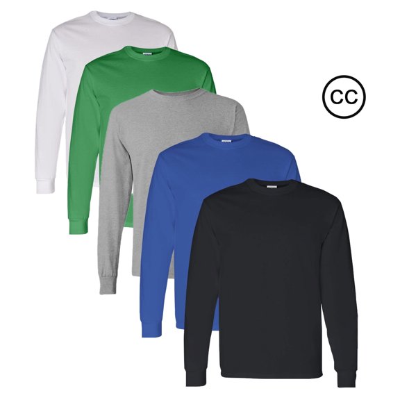 Gildan Heavy Cotton Long Sleeve T-Shirt for Men - long sleeve Tee for men - Bulk Tee | 100% Cotton | Mix Color | Size S - Pack Of 5