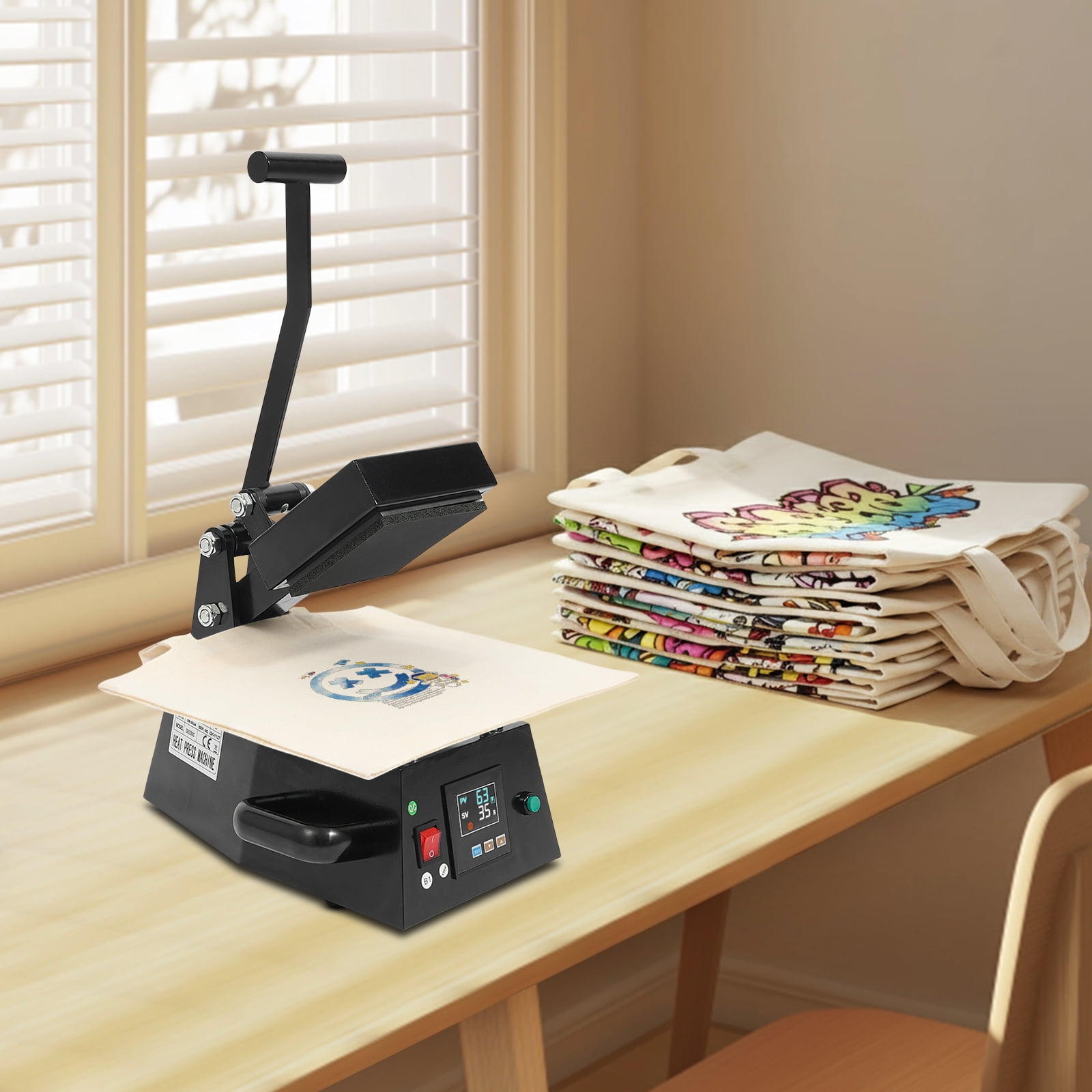 600W Heat Press Machine for Transfer Stickers & Labels – 12x12 cm Transfer Area, 0-250℃ Temperature Range, 0-999s Time Control