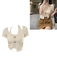 thumbnail image 2 of Elegante look veraniego de dos piezas, diseño irregular, top halter color albaricoque con mangas cortas, talla XL, 2 of 8