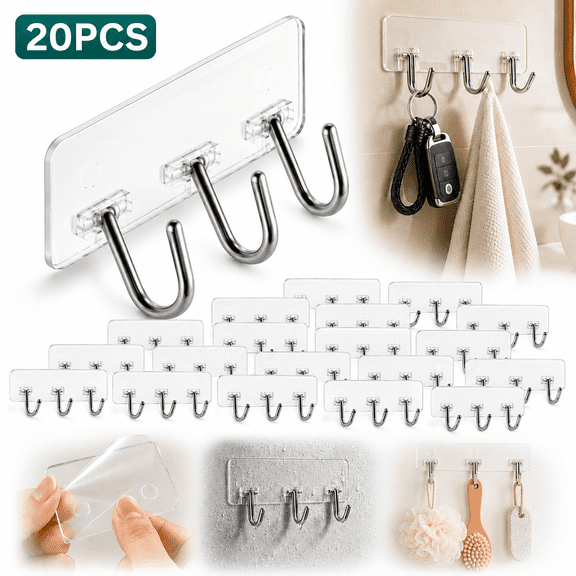 20 PCS Hook For Wall, Wall Hangers 22LB Heavy Duty Wall Hooks For Hanging, Waterproof Adhesive Hooks, Wall Hooks For Bathroom Kitchen Towel Coat, Adhesive Hooks Heavy Duty