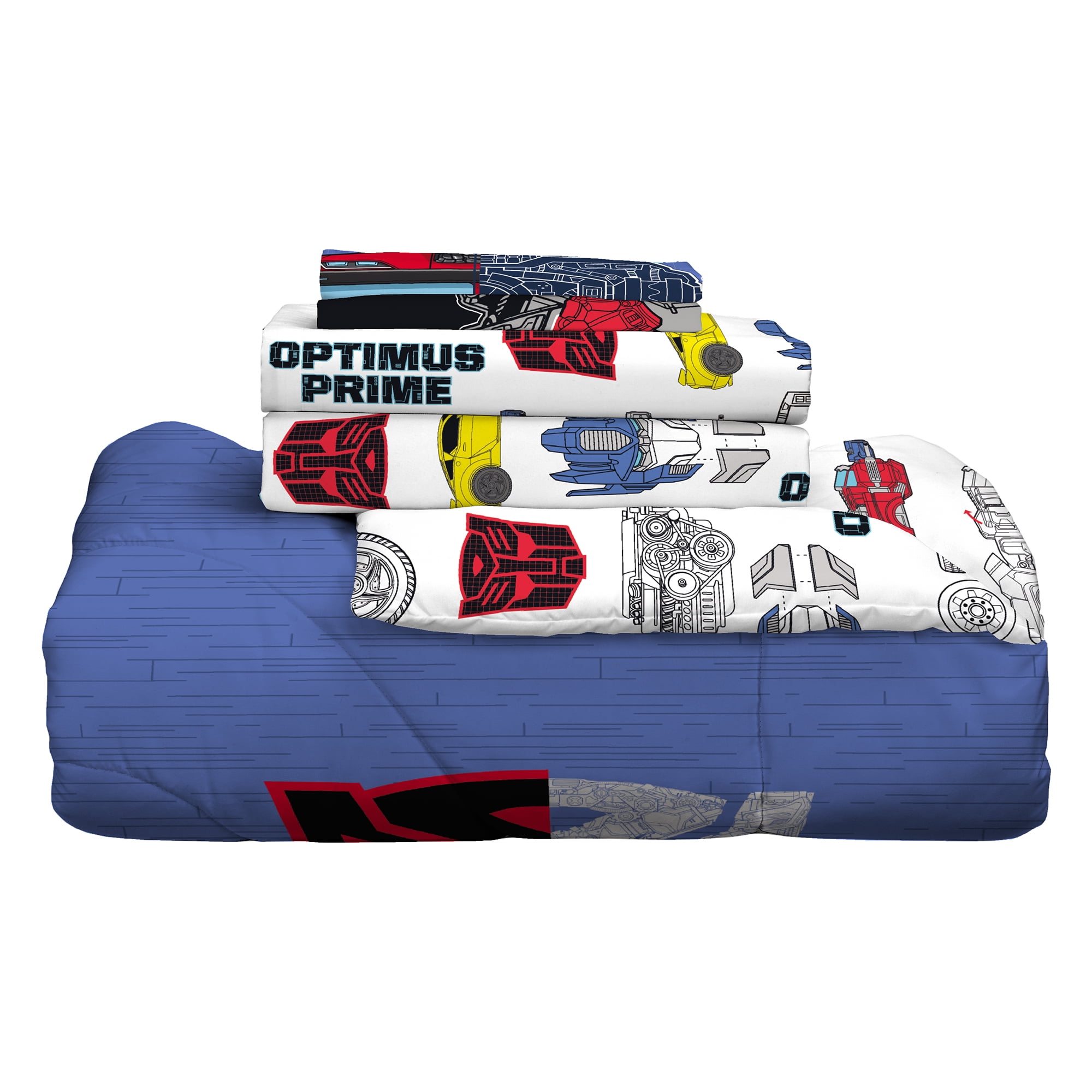 Transformers Kids 5 Piece Blue Gray White Reversible Comforter, Bed in a Bag, Full