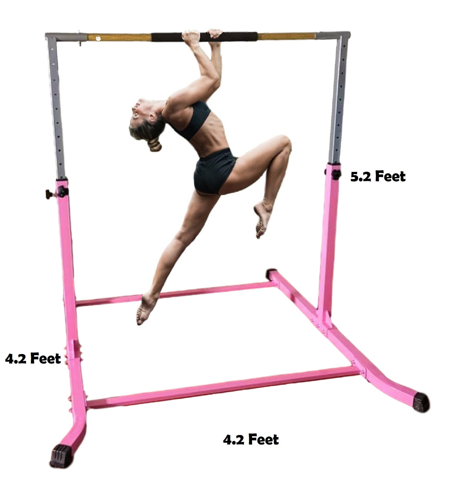 Junior Gymnastic Training Parallel Bars with Double-Locking System 13-Level 36-59 Adjustable Heights Pink 5-Level Adjustable Width for Indoor Outdoor Qaba Double Horizontal Bars 