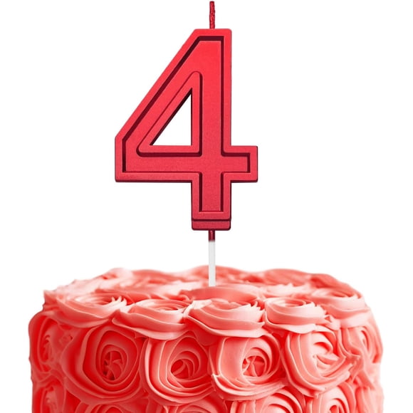 Red 4 Number Birthday Candles for Cake, 2.76 Inch Cake Topper Number 4 Candles for Wedding Anniversary Cake Decorations, Happy Birthday Party Decorations