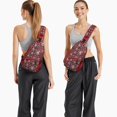 thumbnail image 6 of Sling Backpack,Red and Black Christmas Snowflake Pattern Sling Bag with Water Bottle Holder,Waterproof Sling Bag for Men/Women with Headphone Jack for Hiking,Travel, 6 of 6