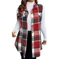 thumbnail image 2 of Long Plaid Vest for Women 2025 Fall Winter Sleeveless Blazer Jackets Outerwear Trendy Tops Red L, 2 of 3
