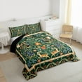 thumbnail image 3 of jejeloiu Vintage Cartoon Floral Bedding Comforter Set,Zoo Peacock Jungle Deer Twin Comforter Sets,Green Botanical Leaf Bedding Set For Men Women,Breathable Home Decor Reversible,2pcs, 3 of 8