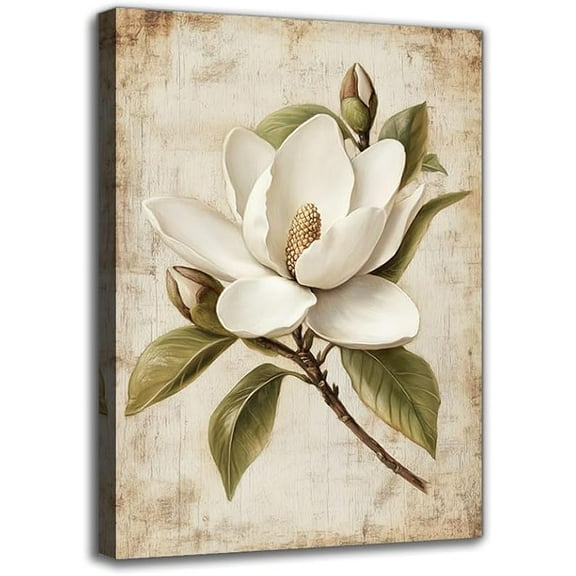 Magnolia With Wooden Backgroumd Canvas Wall Art Prints - Framed Contemporary Aesthetics Floral Art Paintings For Bedroom Home Decor For Living Room Bathroom Hallway Ideal Gifts for Wall Decor