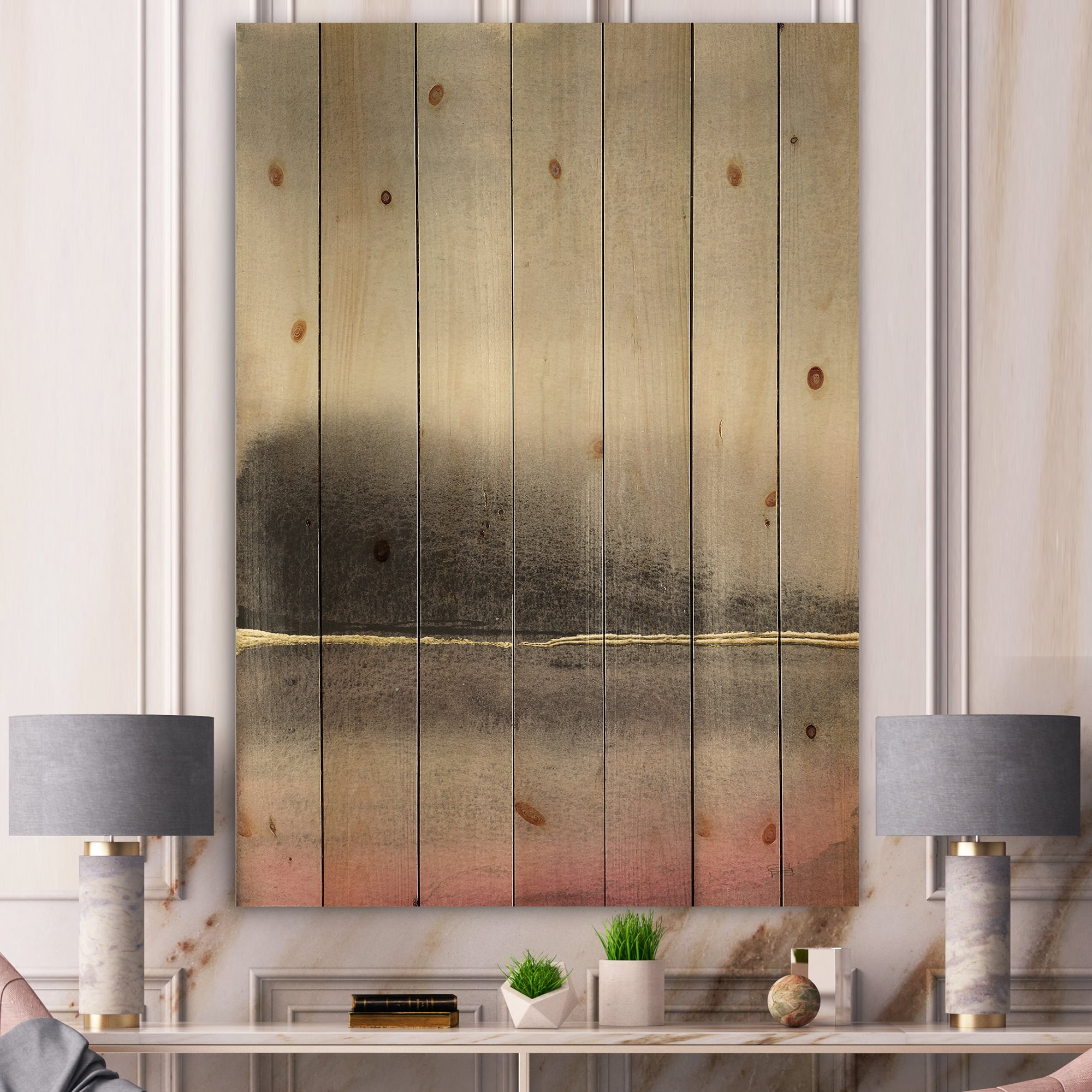 Designart 'Pink Shabby Storm I' Shabby Chic Print on Natural Pine Wood