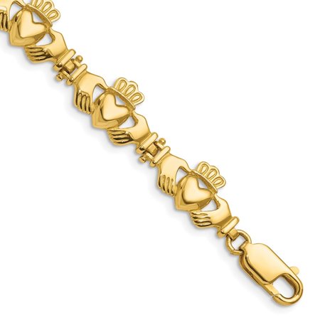 Diamond2Deal 14k Yellow Gold Polished Claddagh Link Bracelet for Women 7"