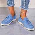 thumbnail image 2 of Suede Loafers for Women Dressy Fringe Slip on Flat Shoes Casual Lightweight Outdoor Walking Driving Shoes Blue Size 7.5, 2 of 6