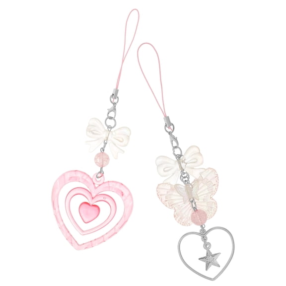 LOLIPPYY 2Pcs Pink Phone Charm with Heart Bow for Phone Case and Purse Decorative Strap