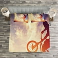 thumbnail image 3 of Ambesonne Modern Quilted Bedspread Set 3 Pcs, Man on Bike Sun, King Size, Multicolor, 3 of 3