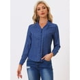 thumbnail image 3 of Unique Bargains Women's Stand Collar Metallic Dots Stars Blouse Top XL Royal Blue-Leaf, 3 of 4
