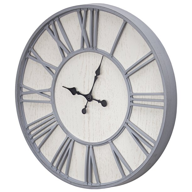Oversized Wall Clock Whitewashed 24"