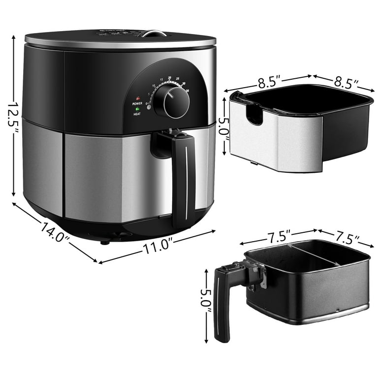 BINNBOX 1700W 5.3 QT Electric Hot Air Fryer With Stainless Steel