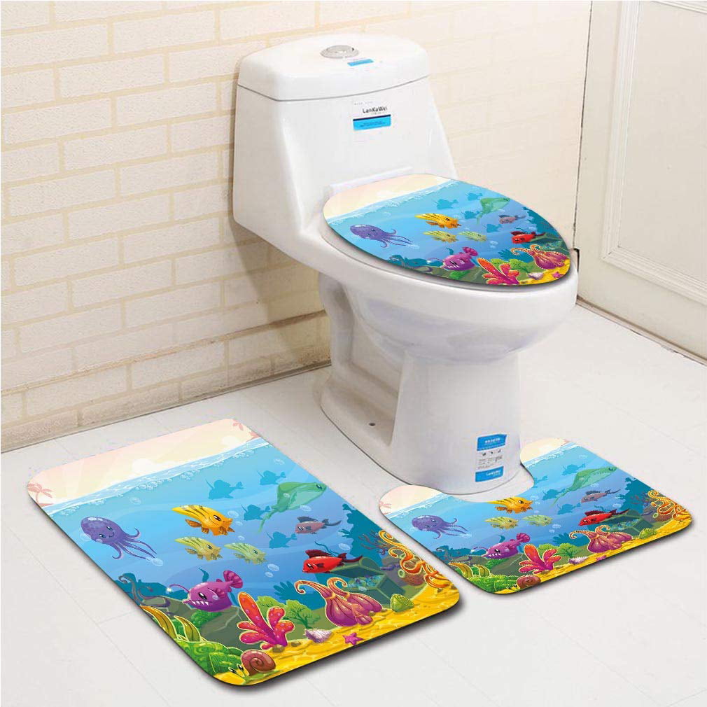 Cute Plush Comfy 3Pcs Toilet Seat Cover Cartoon Bathroom Lid Mat Sets New hot 