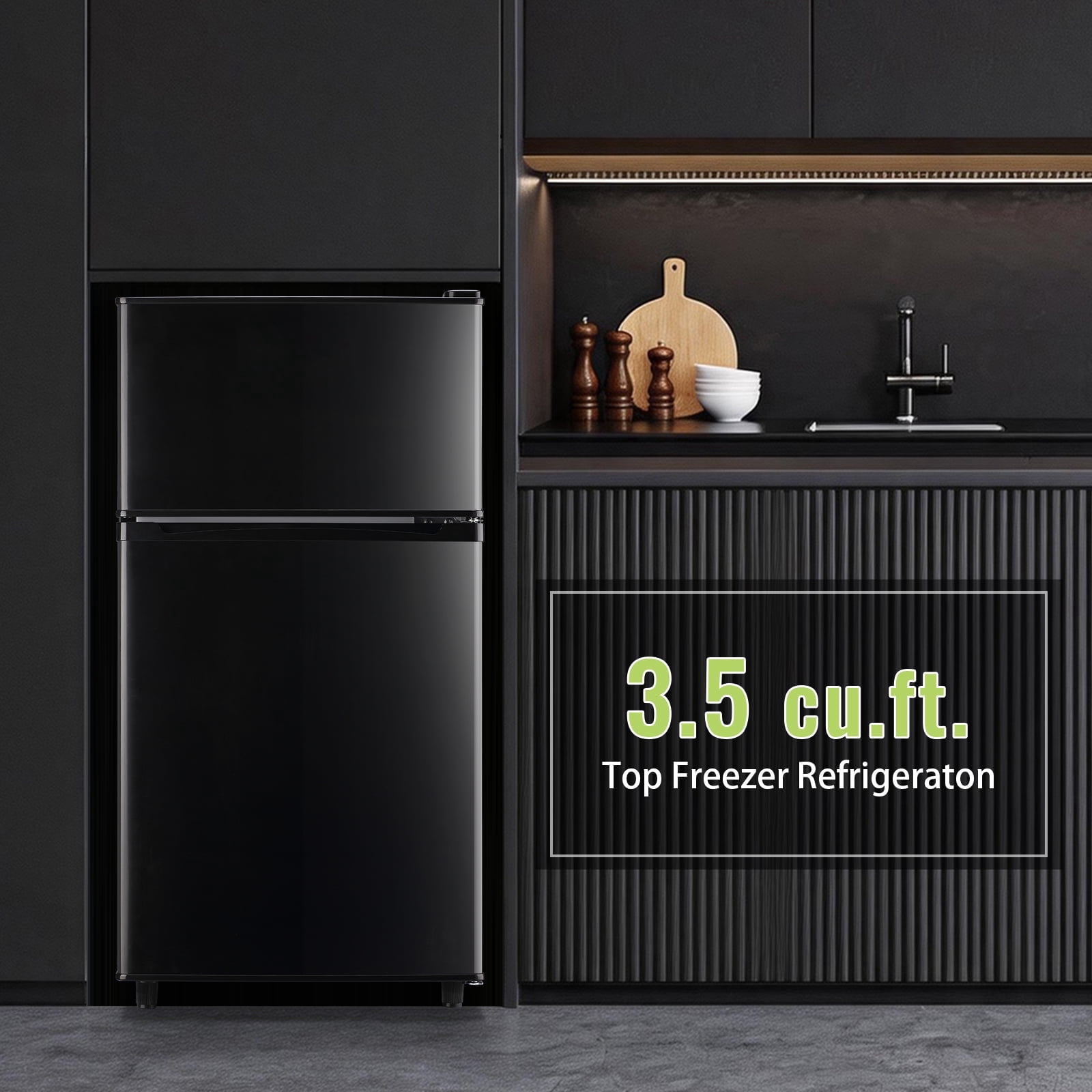 WANAI 3.5 Cu.ft Mini Fridge Compact Refrigerator with Freezer Small Fridge For Bedroom, Office, Kitchen, Apartment, Black
