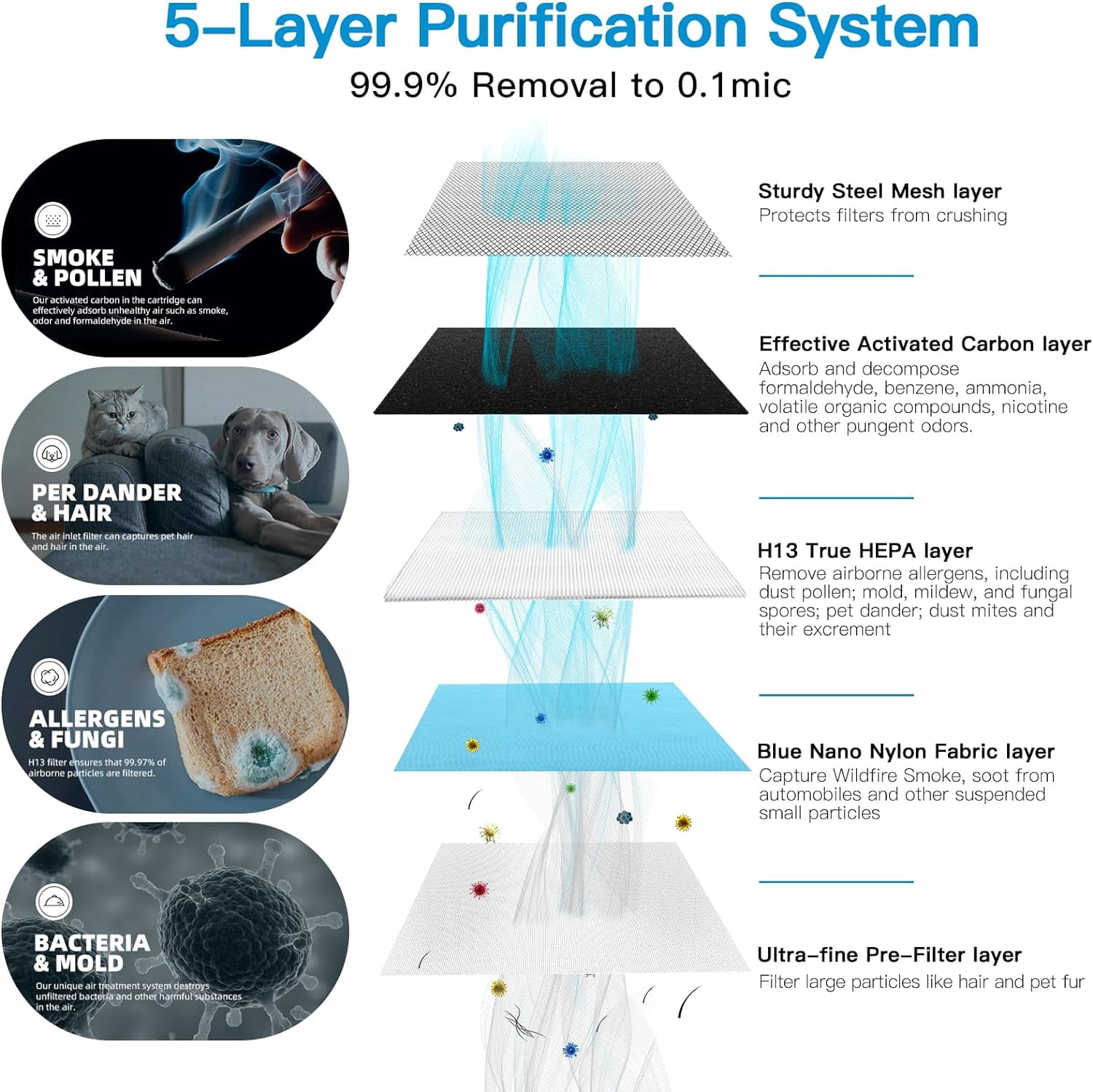 Air Purifier AP0801 Replacement Filters 2-Pack, Activated Carbon Filter, H13 True HEPA Filter