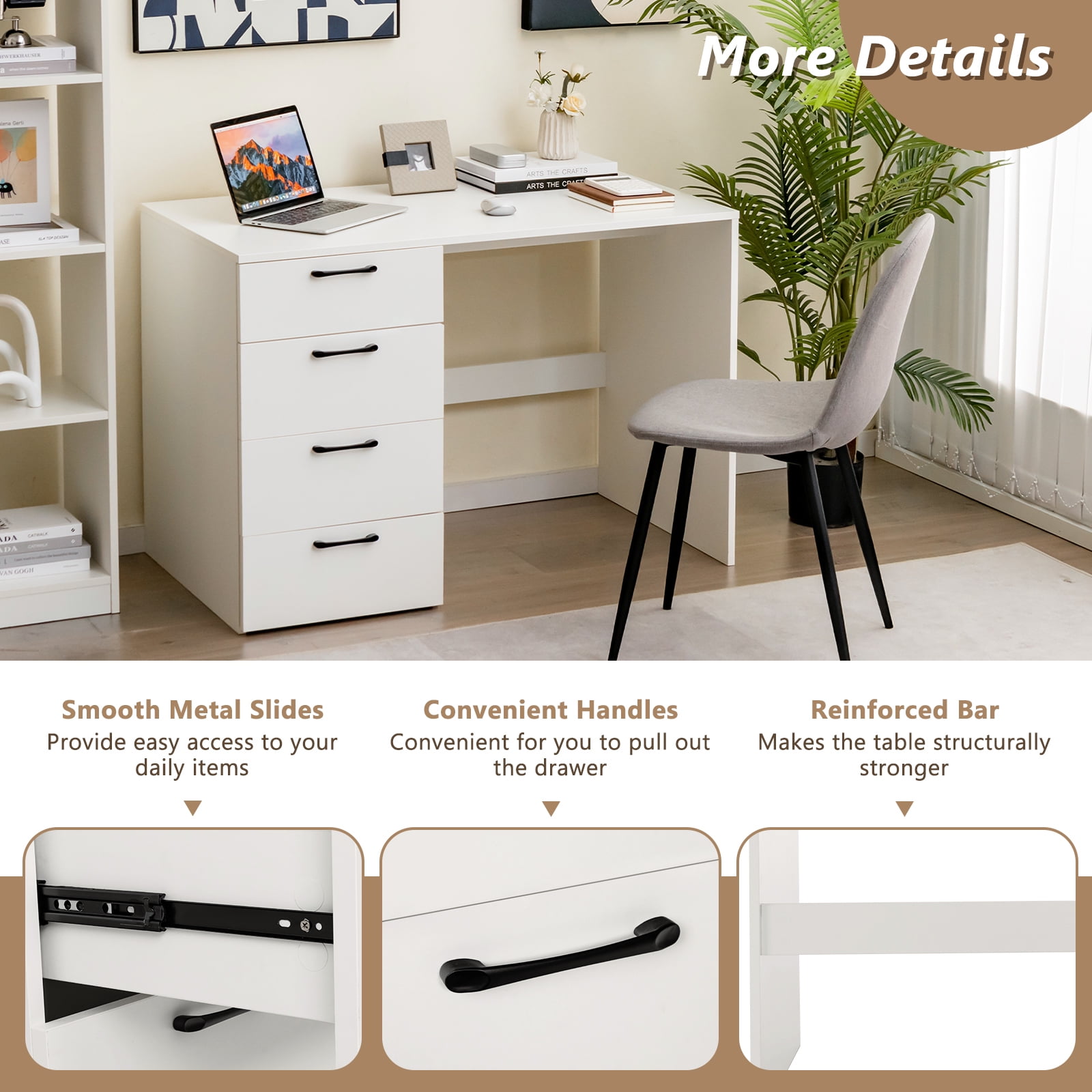 Topbuy Wood Computer Desk with Storage Large Writing Desk w/ 4 Drawers Home Office PC Desk Workstation