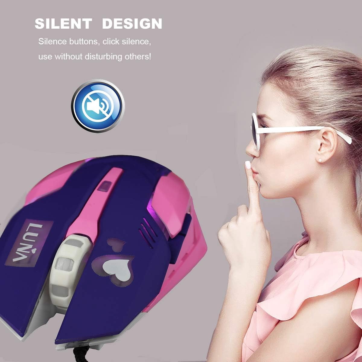 Lovely Wired USB Computer Mouse,7 Colors Backlit,Silent Buttons,3200 DPI,for MacBook,Computer PC,Laptop