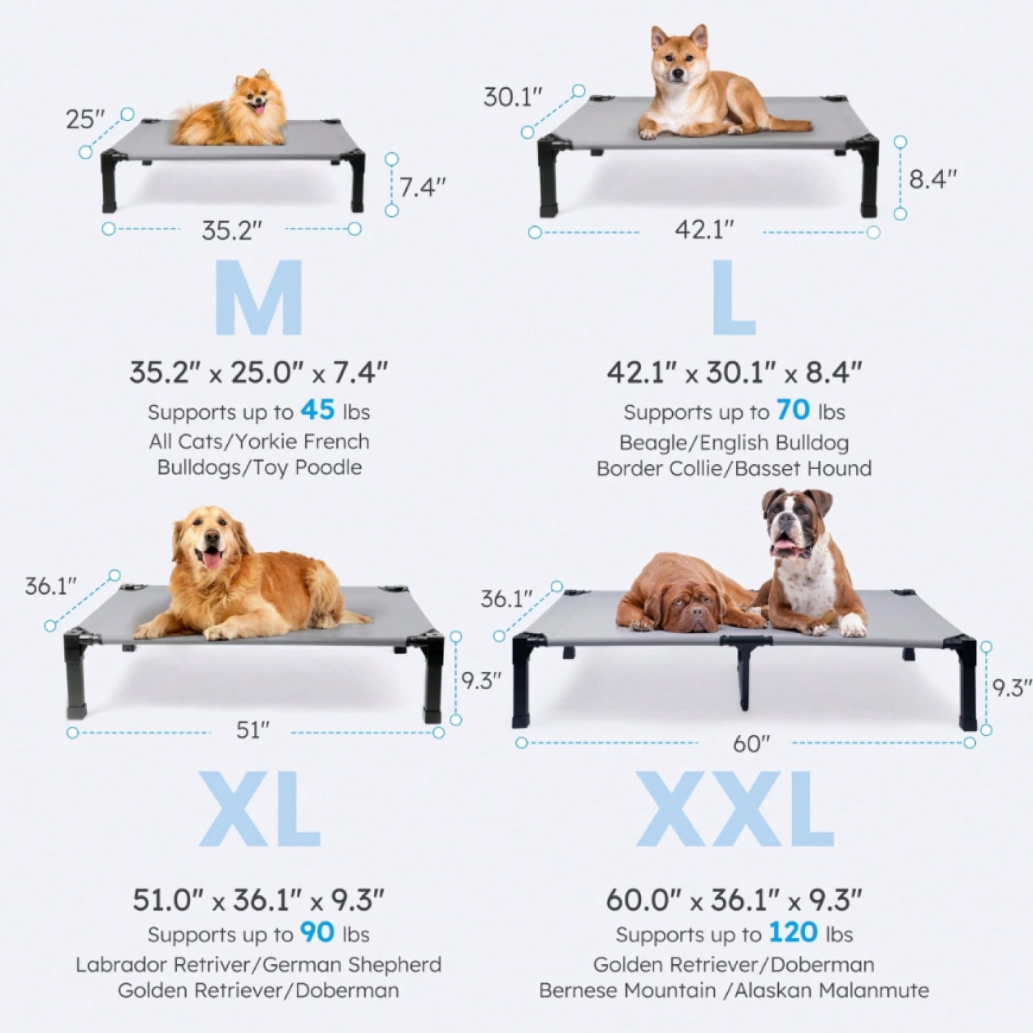 NTGFU Cooling Elevated Dog Bed, Raised Dog Bed with Washable Breathable Mesh and Metal Frame, Portable Dog Cot Bed with No-Slip Feet for Outdoor and Indoor Use-Grey-35'' x 25'' x 7.5''