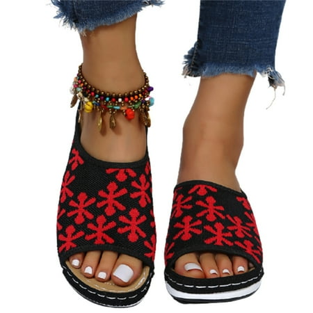 

Women s Flat Slippers Mesh Fabric Sandal Ladies Outdoor Beach Lady Shoes Home Slippers Female Shoes 40 Black Red