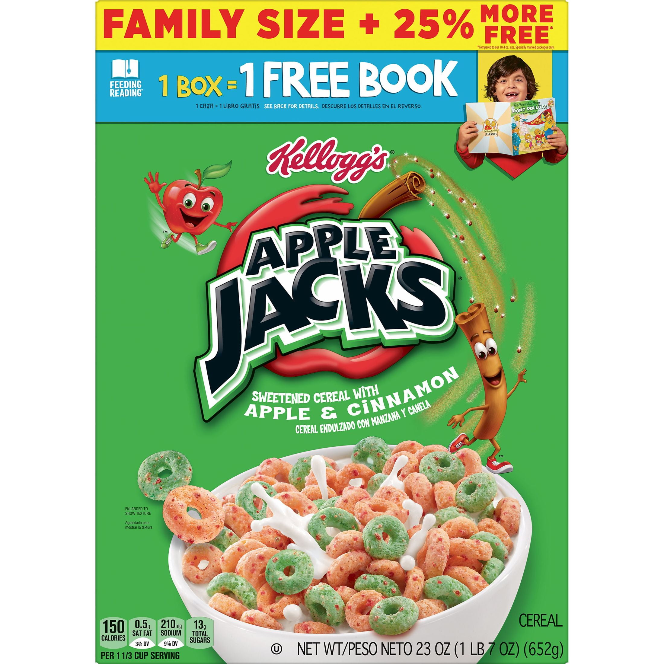 Kellogg's Apple Jacks Cold Breakfast Cereal, Kids Cereal, Family Breakfast, Family Size, Original, 23oz Box (1 Box)