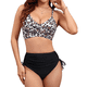 thumbnail image 1 of Conjunto de Bikini de Cintura Alta con Cordón Ajustable para Mujer, Traje de Baño Cruzado con Lazo en la Espalda. Estampado de Leopardo S, 1 of 9