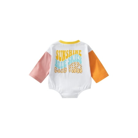 

Bagilaanoe Newborn Baby Girl Boy Oversized Romper Sweatshirt Long Sleeve Bodysuit Letter Print Contrast Color Pullover 6M 12M 18M 24M Infant Fall Tee Tops