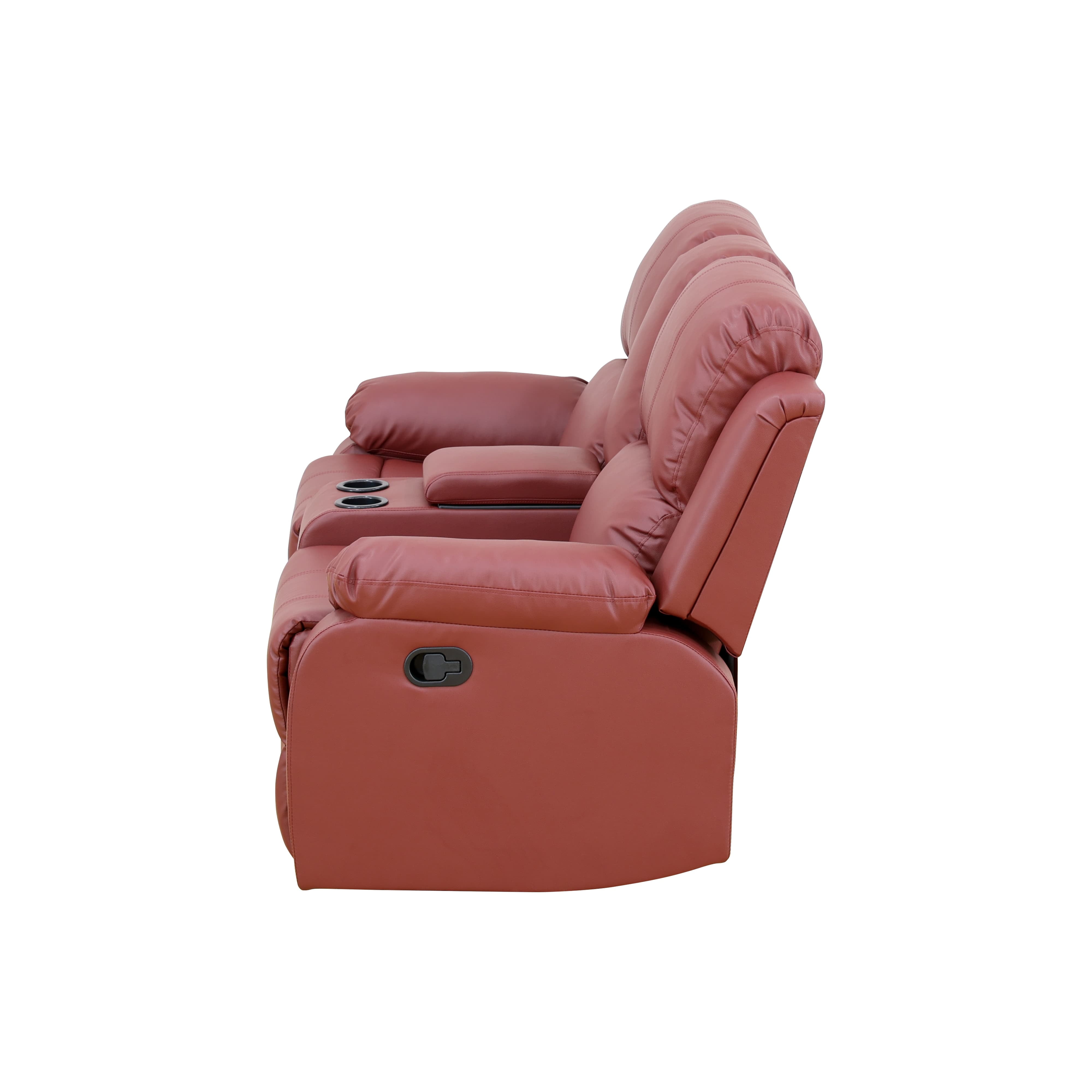 MAYEERTY Power Reclining Loveseat, Electric 2-Seat Leather Recliner with Storage & Cup Holders for Living Room, Red