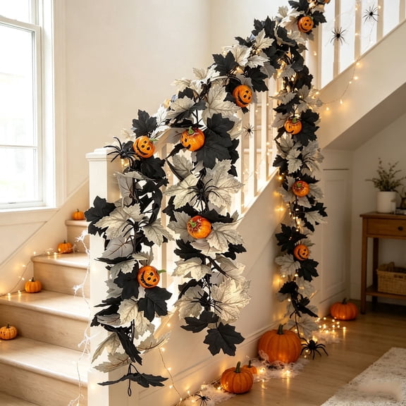 YIKA Halloween Pumpkin Garland - 68" Fall Leaf Decor for Mantle, Staircase & Porch, Outdoor/Indoor Autumn Thanksgiving Party Decoration (Multicolor)