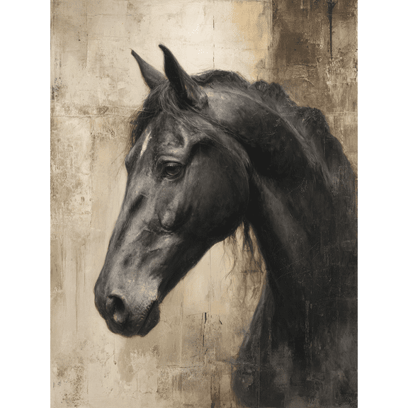 Majestic Black Horse Portrait Canvas Print, Ideal for Living Room, Bedroom, Office, Dining Room, Hallway Decor