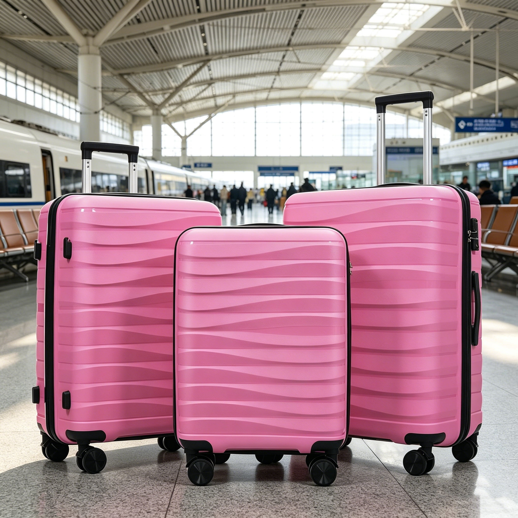 Euroco Luggage Sets 3 Piece,PP Hardside Suitcase Set with TSA Lock & 360° Spinner Wheels,Lightweight Durable Carry on Luggage for Business Travel,Pink(20"/24"/28")