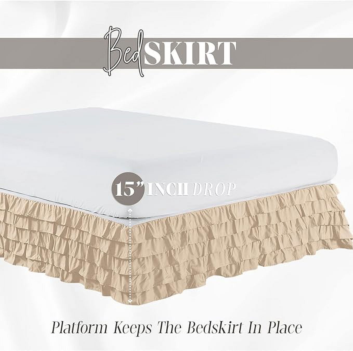 Elegant Comfort Multi-Ruffle Bed Skirt, 1500 Thread Count, Wrinkle and Stain Resistant, 15-Inch Drop, King, Linen Beige
