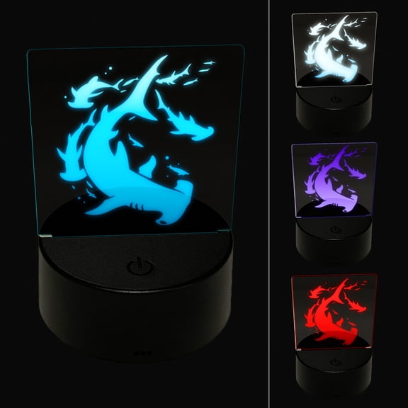 School of Hammerhead Sharks LED Night Light Sign 3D Illusion Desk Nightstand Lamp