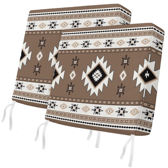 Outdoor Patio Cushion Covers 2 Pack Brown Boho Chair Pads Slipcovers with Ties & Zipper Waterproof Seat Cover Southwest Tribal Aztec Geometric Seat Cushion Covers for Outdoor Couch Sofa 24x24 Inch