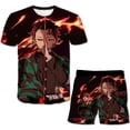thumbnail image 1 of Demon Slayer trajes ropa niños dibujos animados Casual manga corta Tops camisetas y pantalones cortos trajes niños 3D impresión 2 piezas Sets4T Gao Jinjia LED, 1 of 2