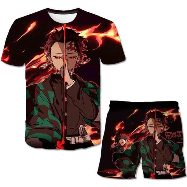 Demon Slayer trajes ropa niños dibujos animados Casual manga corta Tops camisetas y pantalones cortos trajes niños 3D impresión 2 piezas Sets10T Gao Jinjia LED