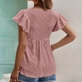 thumbnail image 5 of RQYYD Peplum Tops for Women's Summer Eyelet Embroidered Tie Neck Blouse Casual Ruffle Short Sleeve Babydoll Shirts Tops(Pink,XL), 5 of 5