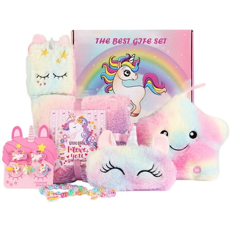 FIIOEOY Unicorn Toys Gift Set with Glow in The Dark Blanket and Light Up Star Pillow for Girls Ages 3-8