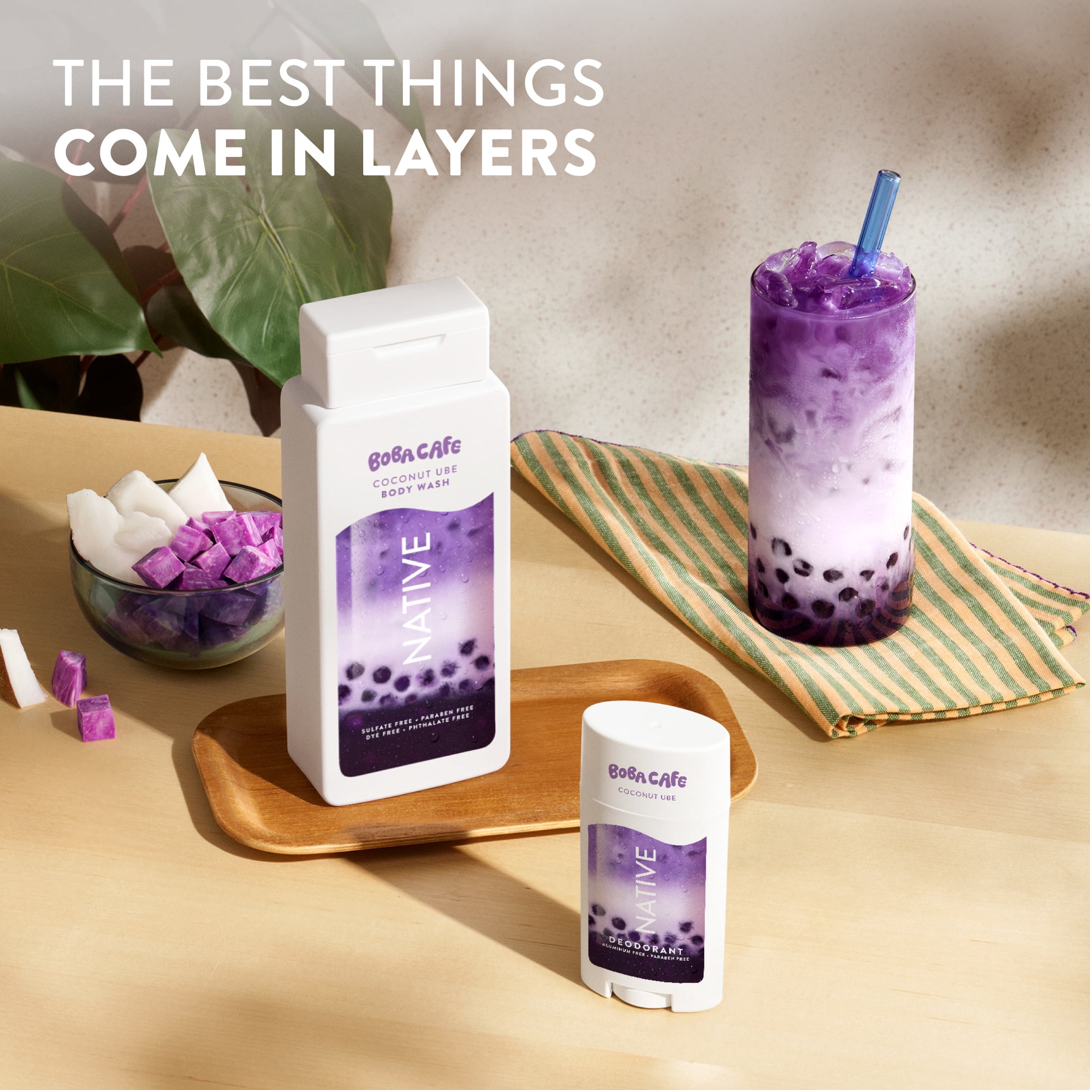 Native Aluminum Free Deodorant, Limited Edition Coconut Ube, 72 Hour Odor Protection, for Women and Men, Boba Café, 2.65oz