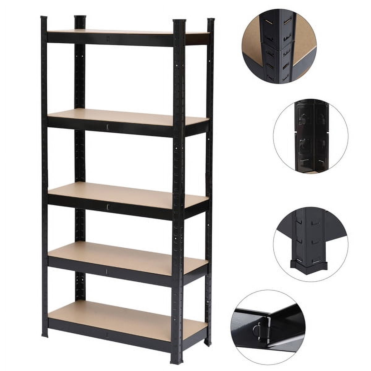 Alvantor 5 Tier Heavy Duty Metal Shelving Rack, Adjustable Garage Storage Shelf, Steel and MDF, 28 x 12 x 60 in, Black
