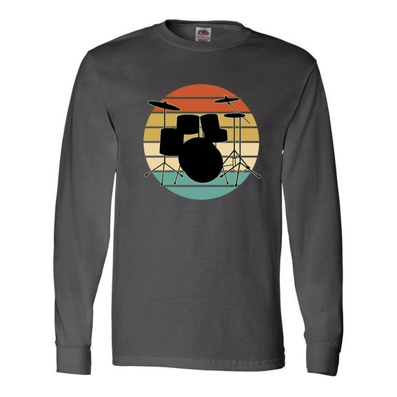 Inktastic Drum Set Retro Drummer Sunset Long Sleeve T-Shirt